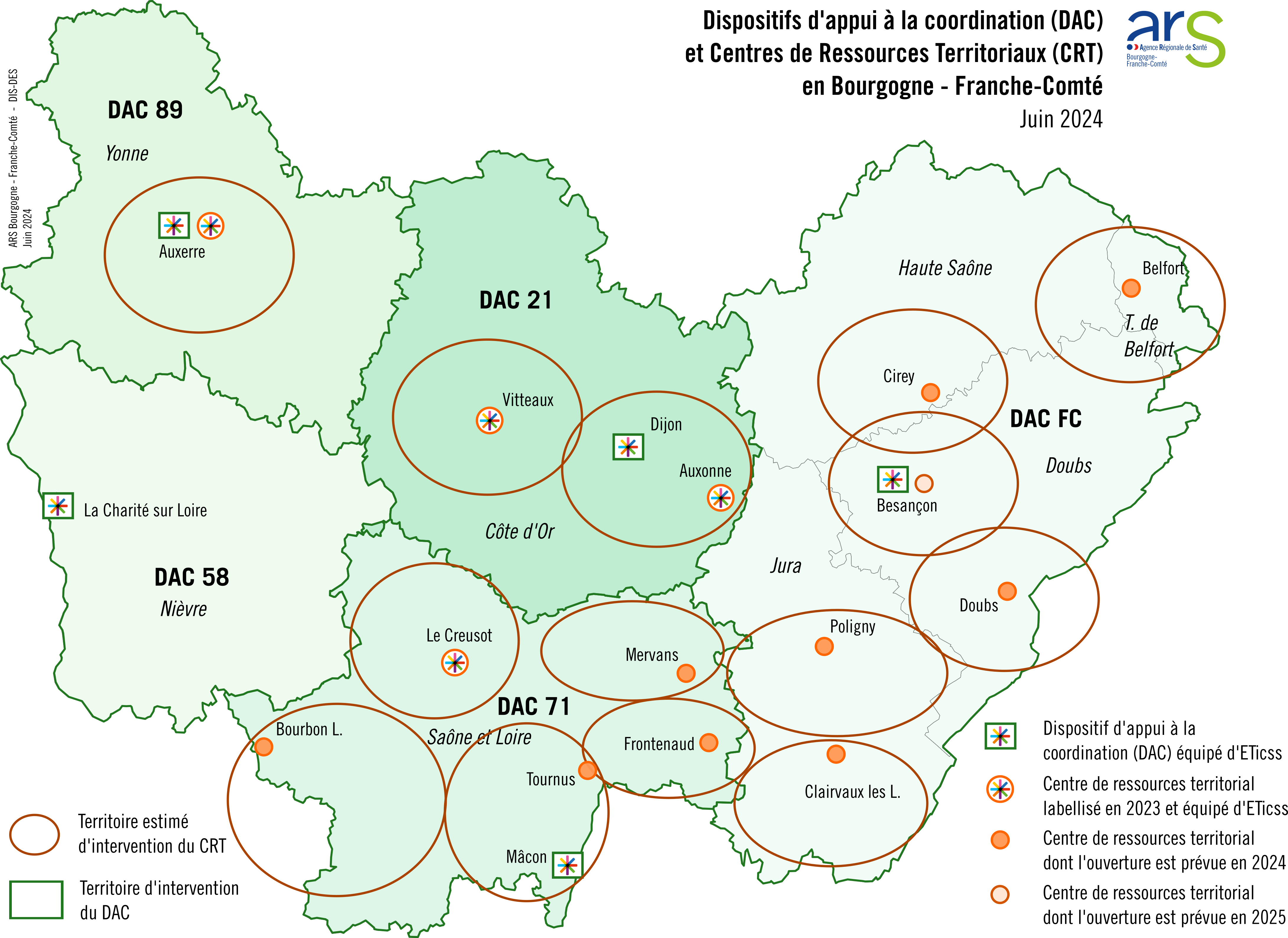Carte des CRT en Bourgogne-Franche-Comté - Description ci-dessous